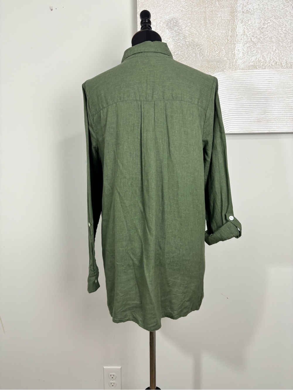 New Directions Women Large Green Linen Lyocell Tunic Roll Tab Sleeve Lightweight - Picture 6 of 11